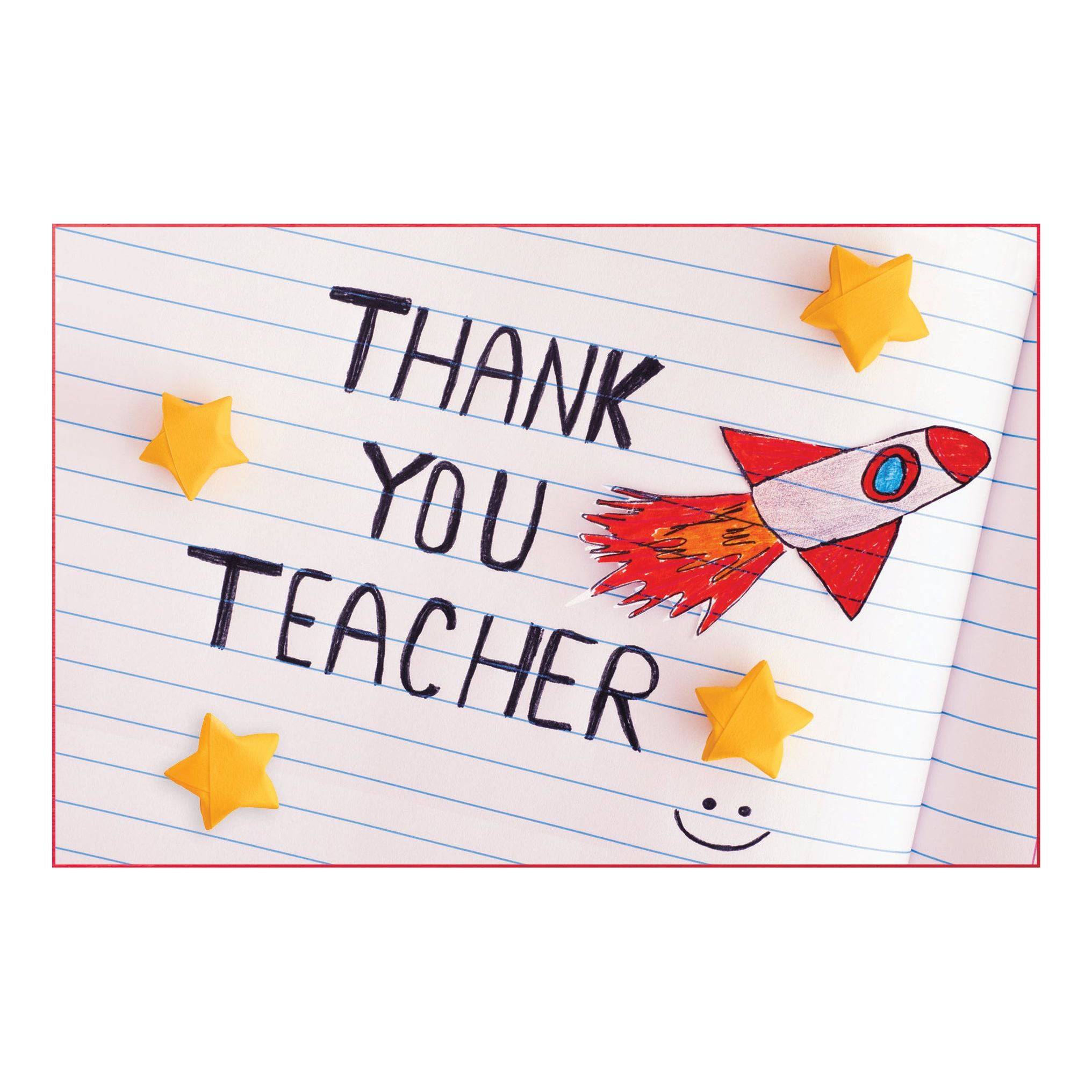 Pictura Rocket Ship Thank You Teacher Card from the Everyday Cards collection, featuring a colorful rocket ship illustration.